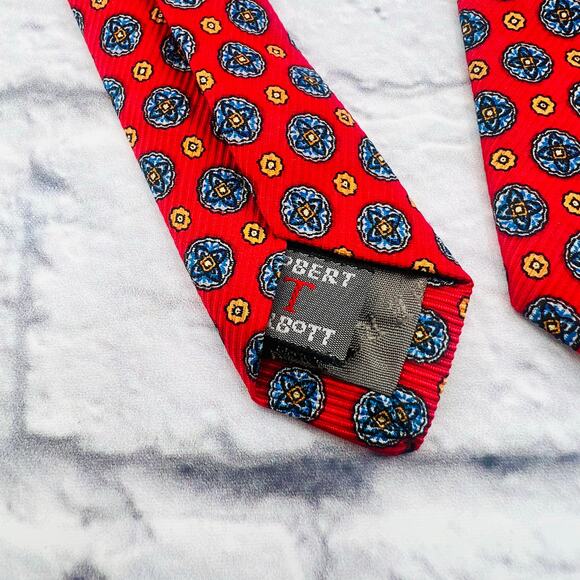 NOT FOR SALE         ROBERT TALBOTT‎ Mr. Wicks Medallion Silk Neck Tie Red/Blue - Picture 3 of 6